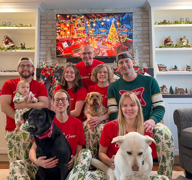David Petsche and his family pose for a photograph.