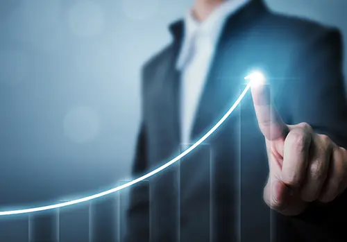 Business development to success and growing growth concept, Businessman pointing arrow graph corporate future growth plan