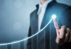 Business development to success and growing growth concept, Businessman pointing arrow graph corporate future growth plan